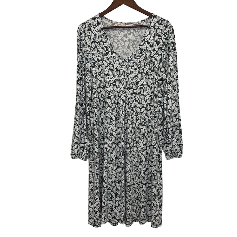 Boden Long Sleeve Dress 16L Tall V-neck Stretch Relaxed Skirt